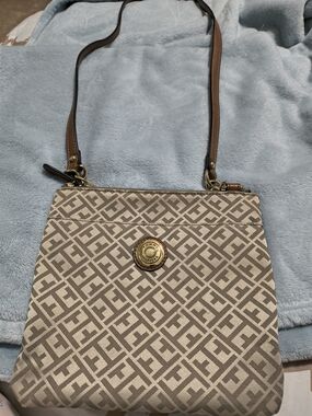 Tommy Hilfiger Beige and Brown Monogram Crossbody Bag